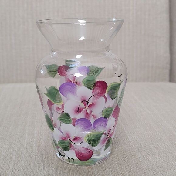 Hand Painted Floral Glass Vase Artist Signed Vintage - Picture 2 of 6